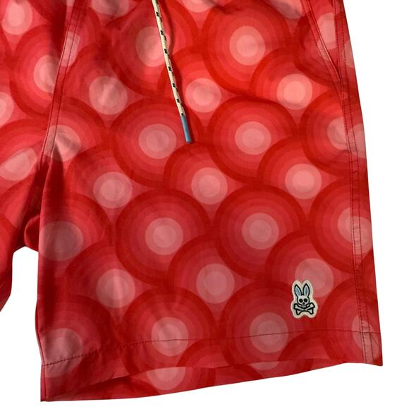 Psycho Bunny Mens XL Elgin Swim Trunks Shorts Neon Red Geometric Circles - Picture 3 of 14
